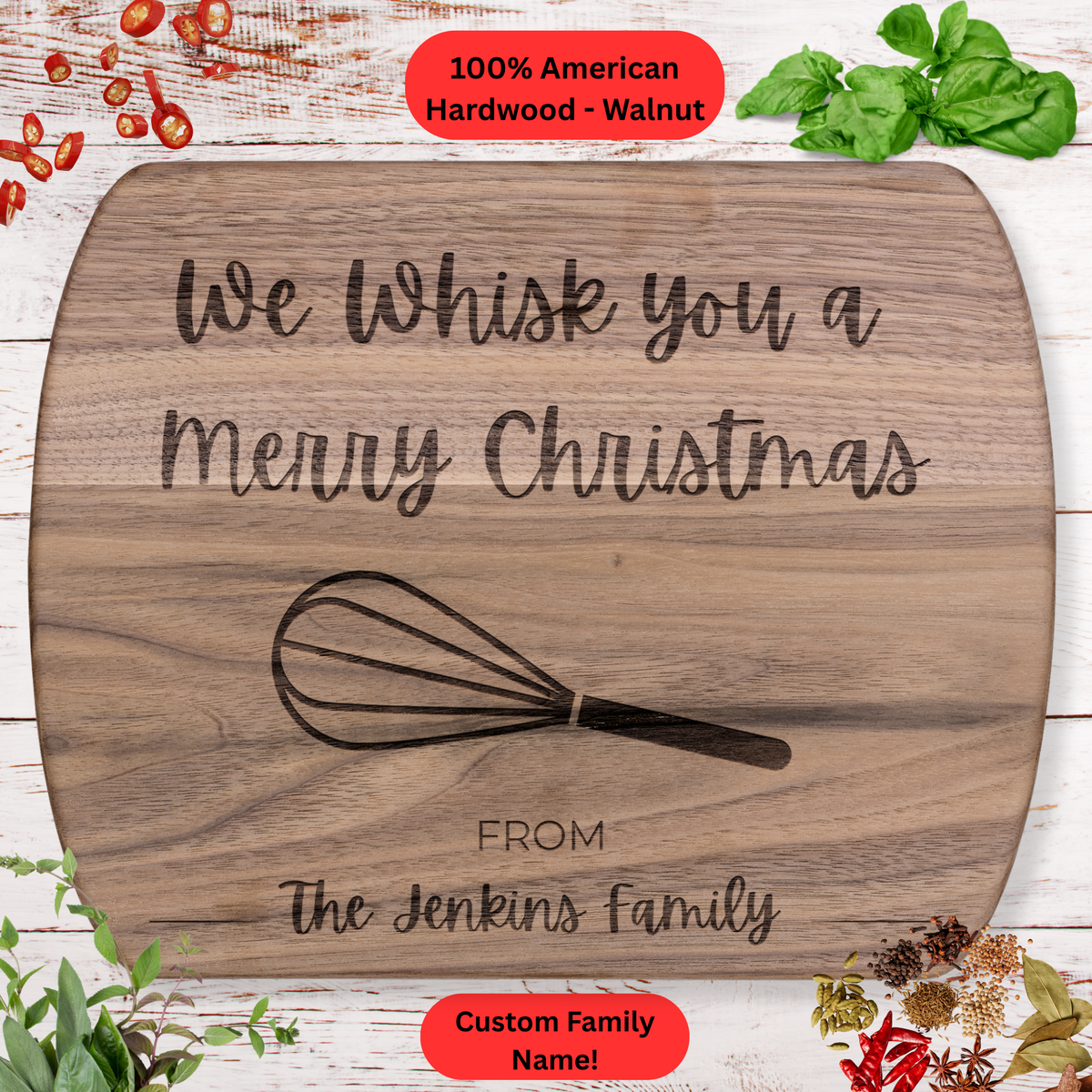 Personalized Christmas Cutting Board. Custom Family Name. Christmas Gift