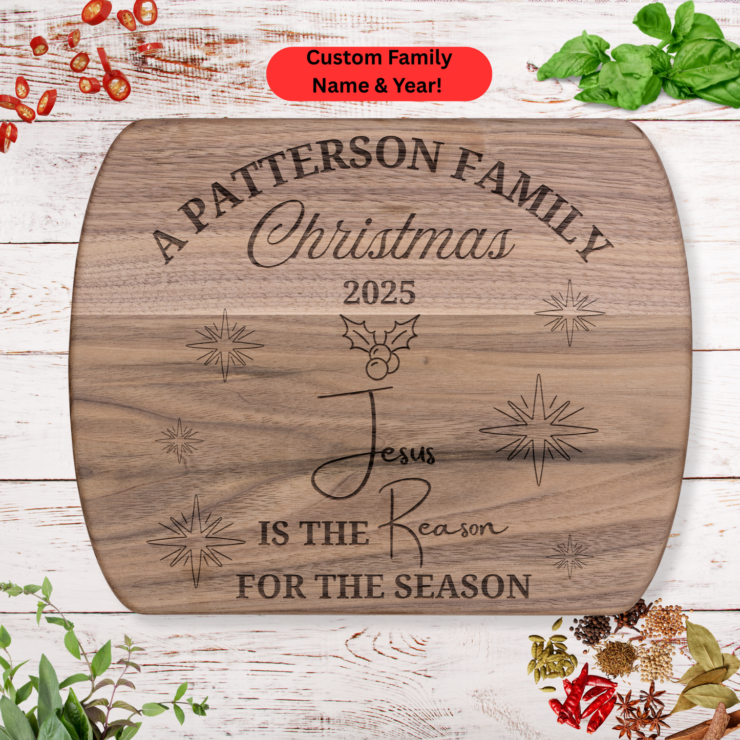 Personalized Family Christmas Cutting Board. Christian Family Gift. Christmas Family Gift.