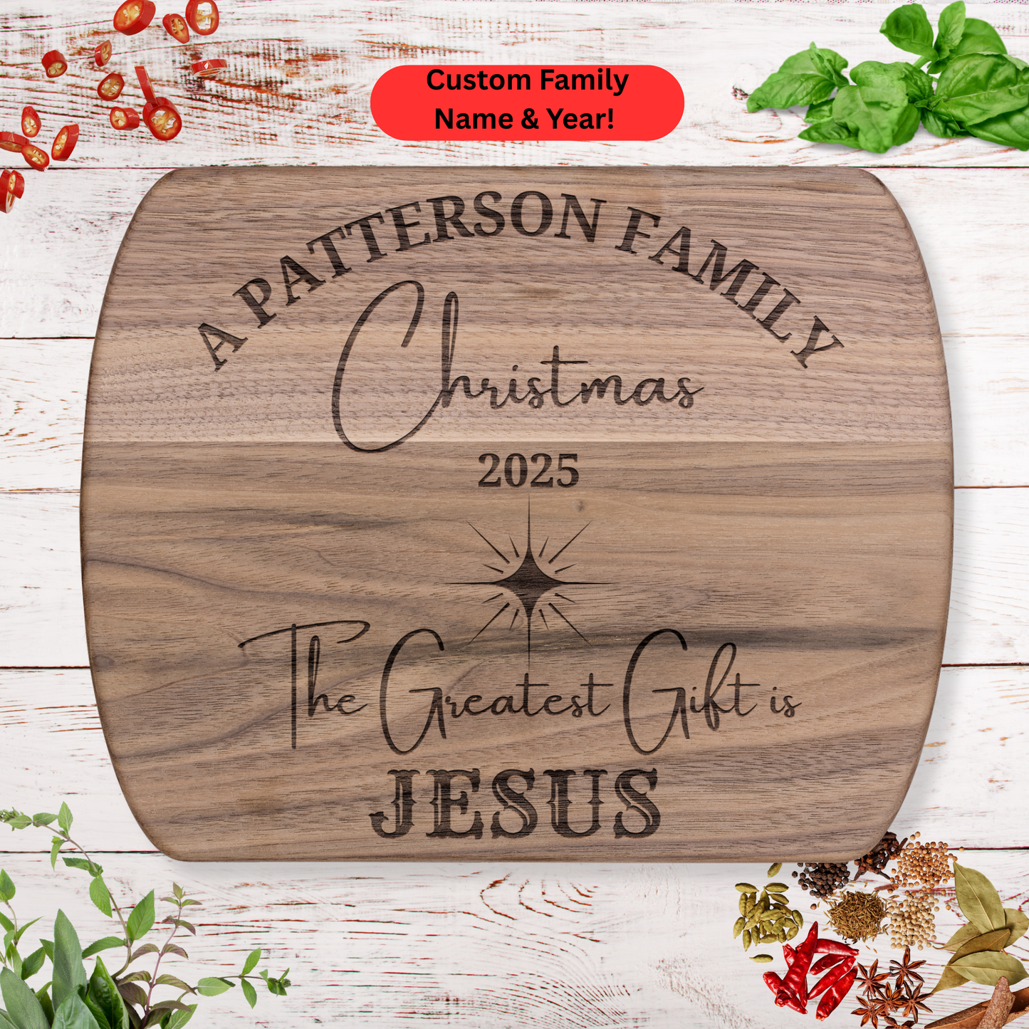 Personalized Family Christmas” Cutting Board. Christian Holiday Gift Keepsake. Christian Family Gift
