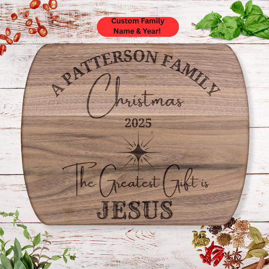 Personalized Family Christmas” Cutting Board. Christian Holiday Gift Keepsake. Christian Family Gift