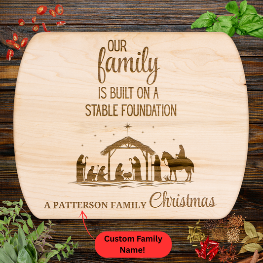 Personalized Christmas Cutting Board. Nativity Scene and Family Name Gift. Christian family gift.