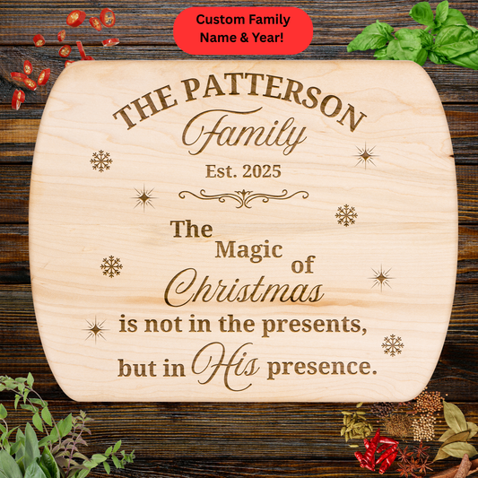 Personalized Christmas Cutting Board. Custom Family Name and Year Gift. Christian Family Gift. Christmas Family Gift