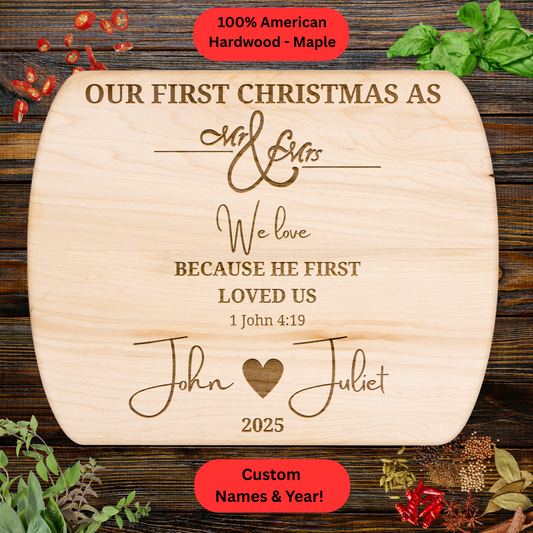 Personalized Custom Names and Year. Bible Verse. Christian Newlywed Gift. Christmas Gift. Walnut or Maple