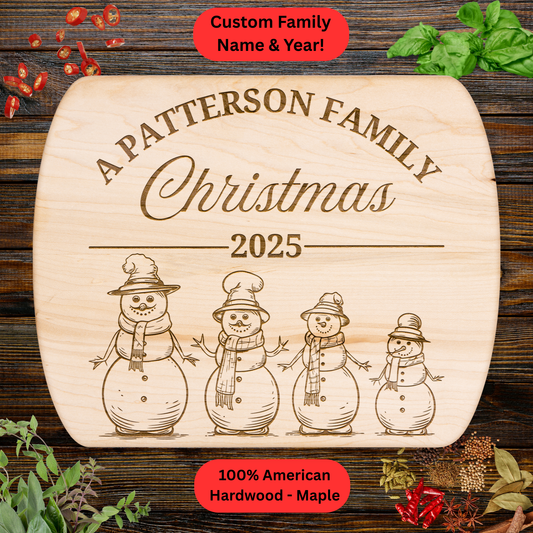 Personalized Family Christmas Cutting Board. Custom Family Name. Walnut or Maple