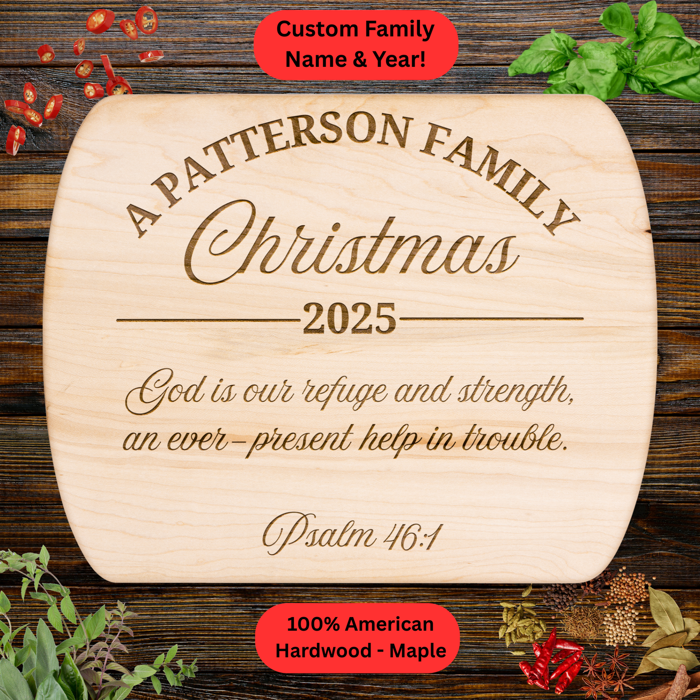 Personalized Family Christmas Cutting Board. Custom Family Name and Year. Bible verse. Christmas Family GIft