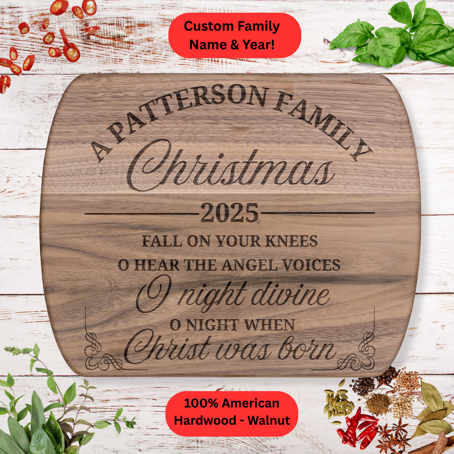 Personalized Family Christmas Cutting Board. Custom Family Name  and Year. Family Christmas Gift