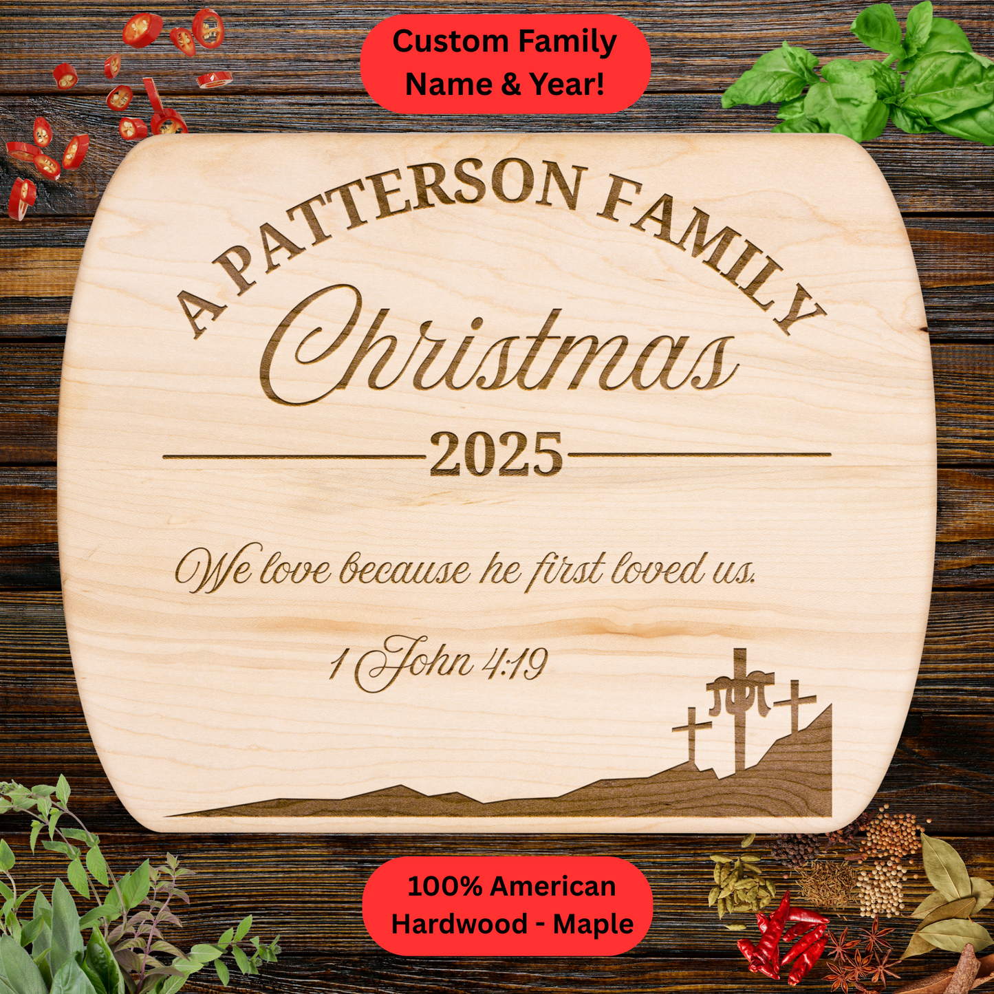 Personalized Family Christmas 2025 Cutting Board. Custom Family Name and Year. Family Christmas Gift
