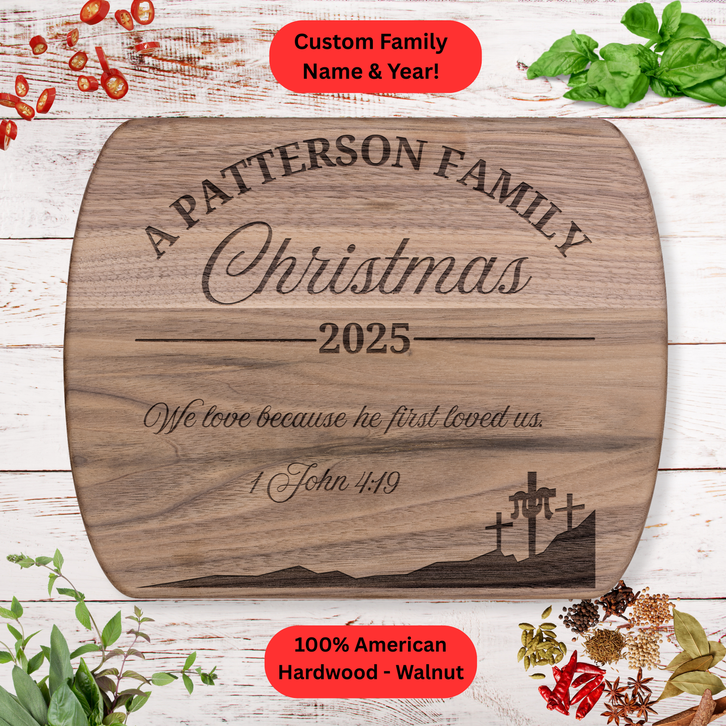 Personalized Family Christmas 2025 Cutting Board. Custom Family Name and Year. Family Christmas Gift