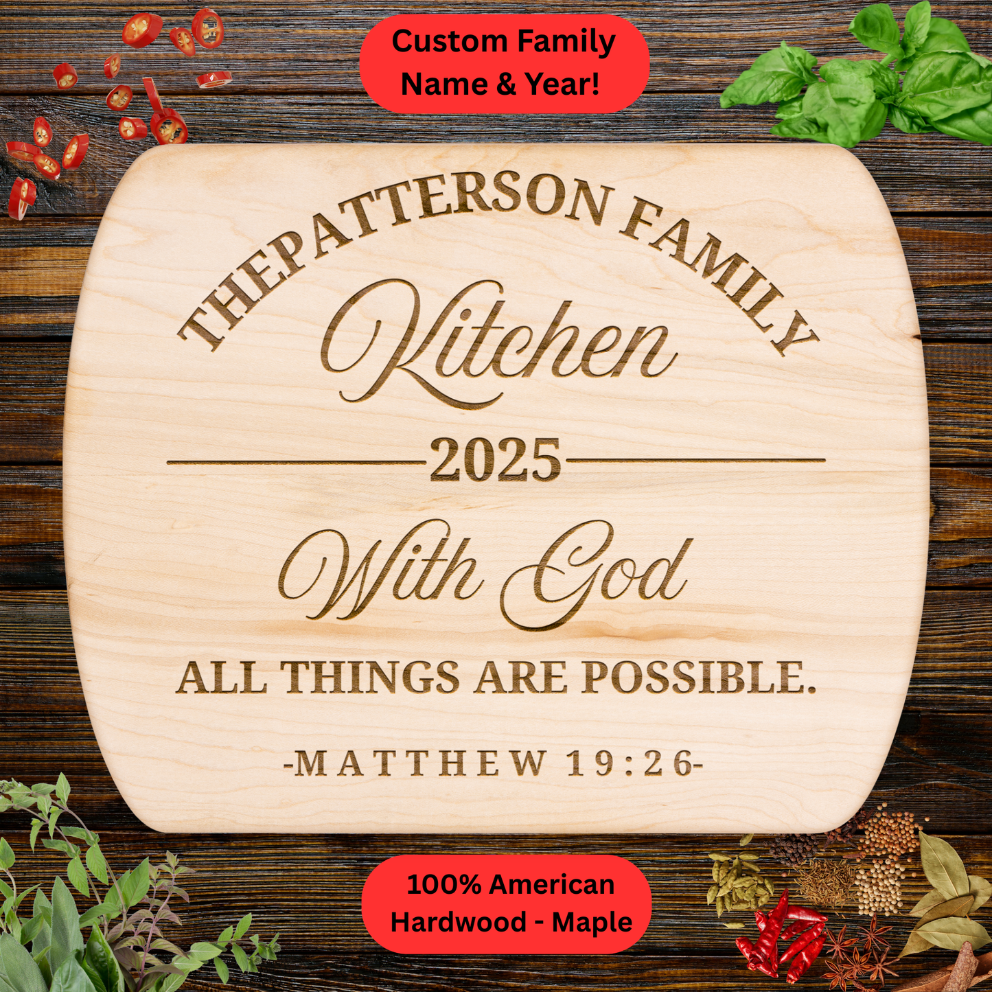 Personalized Christian Cutting Board. Custom Family Kitchen Gift