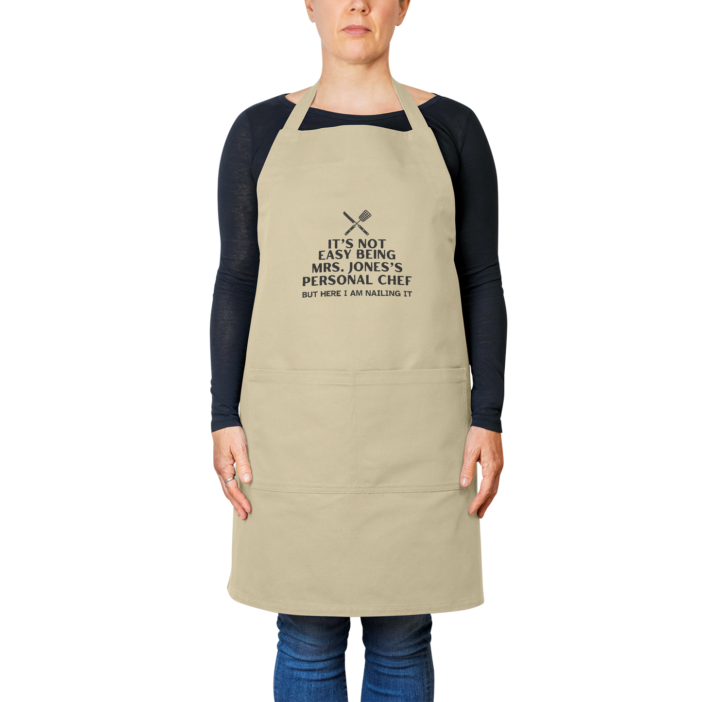 Funny_Personalized_Apron_Its_Not_Eas_Khaki_Model_Mockup.png