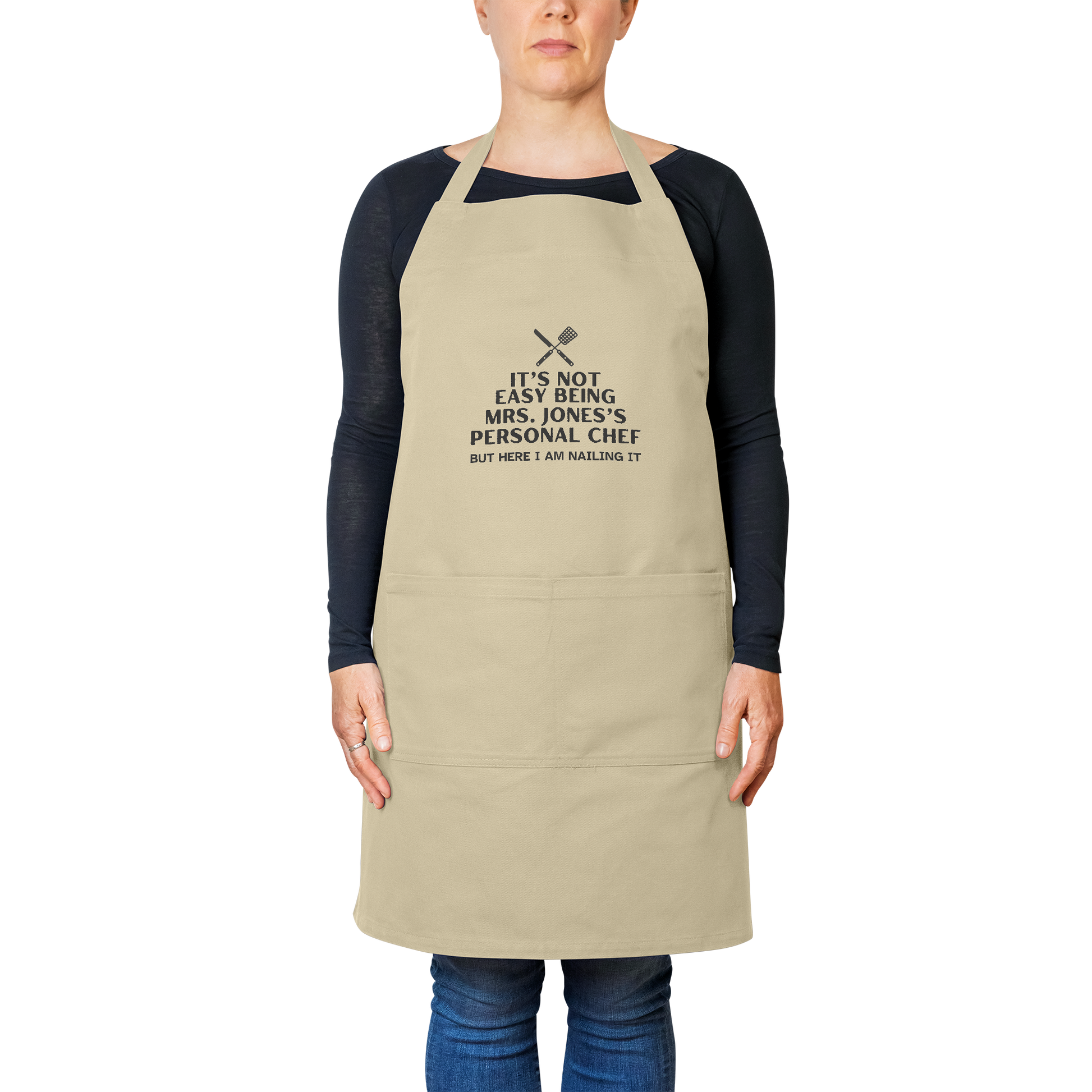 Funny_Personalized_Apron_Its_Not_Eas_Khaki_Model_Mockup.png